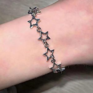 Chic Y2K-Inspired Star Charm Bracelet - Hollow Pentagram Design, Alloy, Perfect for Everyday & Party Wear