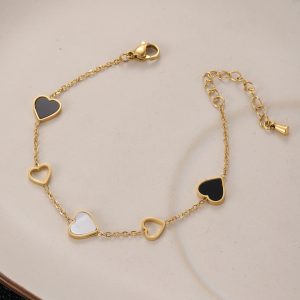 1pc Men And Women's Fashion Trendy Bracelet, Golden Black And White Shell Hollow Peach Heart Jewelry